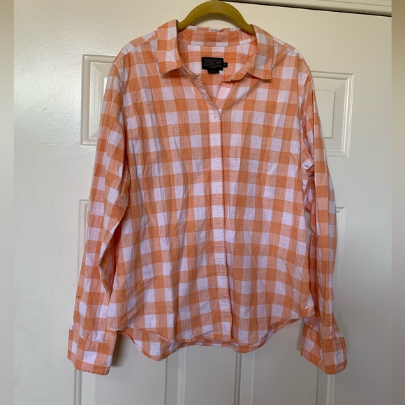 Women’s Pendleton Orange And White Plaid Button Up Blouse 🌴 - Picture 1 of 8